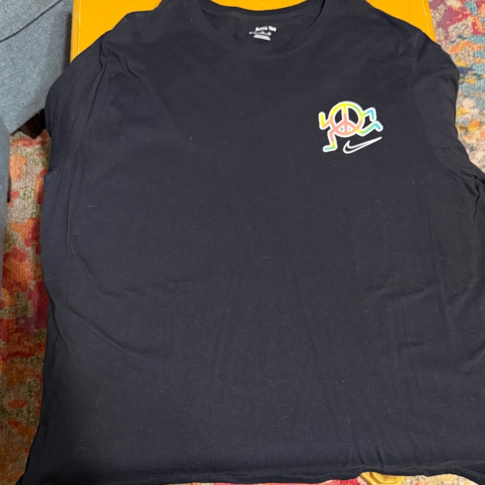 Nike Black Tee with Multicolor Peace Logo